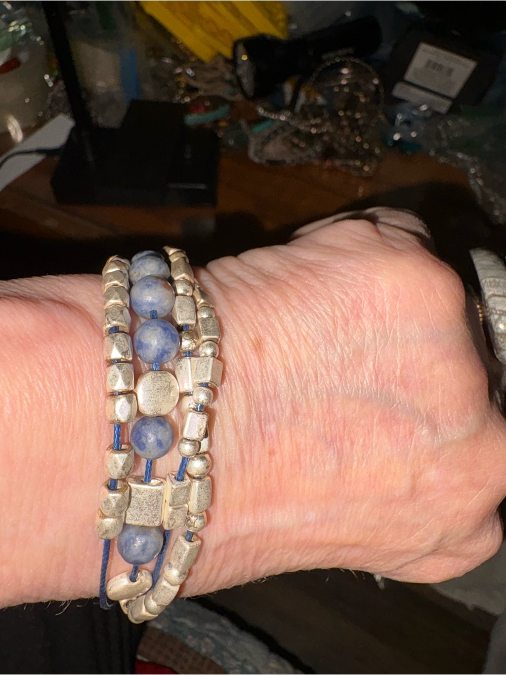 Gold & Blue sodalite Wrap Bracelet - Women Jewelry  size 7